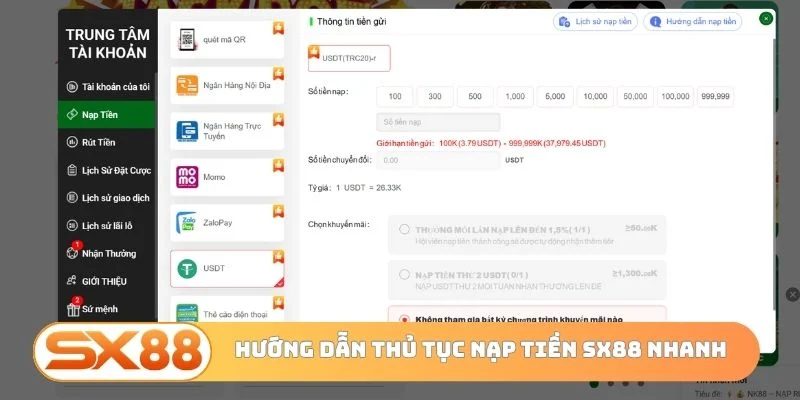 Hướng dẫn thủ tục nạp tiền SX88 nhanh, gọn