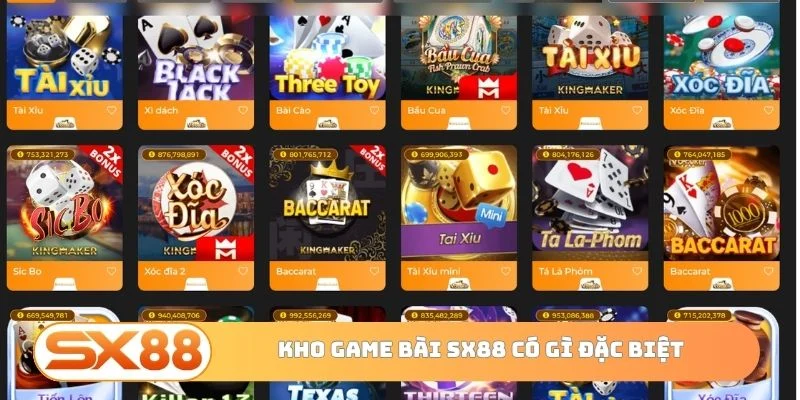 Kho game bài SX88 có gì đặc biệt